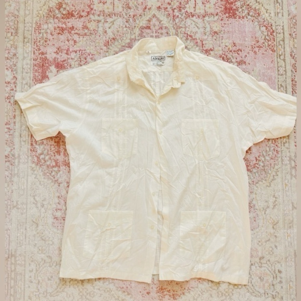 ADOLFO, Men's Creamy Yellow Short Sleeve Shirt
